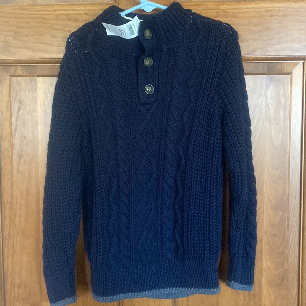 NWT GAP 5t blue cable sweater with fuzzy collar